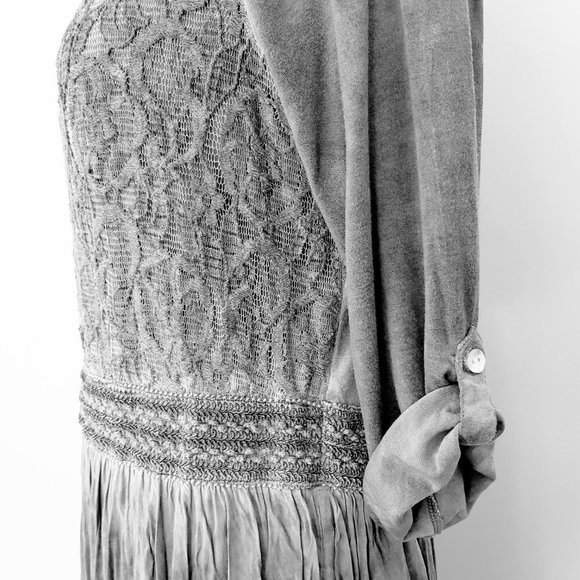 Heine Grey Boho Lace Trim Half Sleeve Dress Stretchy & Lined Size 42 / Au 12 - Picture 7 of 16